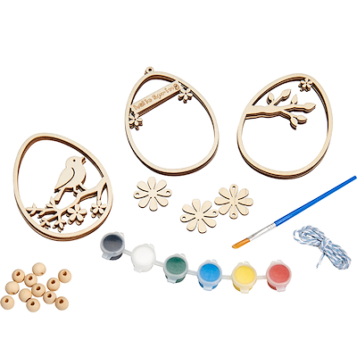 Mal-selv påskeæg med fugle motiv i træ 3 stk.