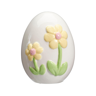 Påskeæg med gul blomst porcelæn H 11 cm