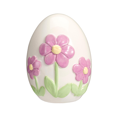 Påskeæg med lilla blomster porcelæn H 13 cm