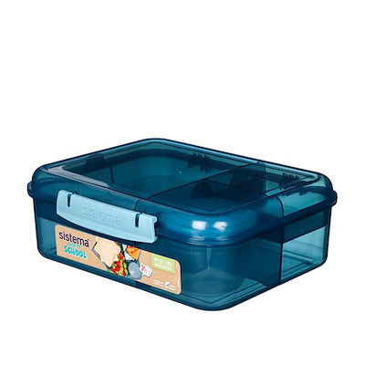Sistema Bento Lunch madkasse med 5 rum og bæger blå 1,65 liter