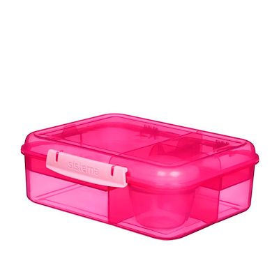 Sistema Bento Lunch madkasse med 5 rum og bæger pink 1,65 liter