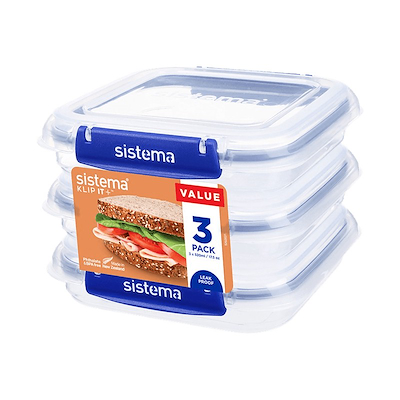 Sistema Square Klip It Plus opbevaringssæt 3 stk. 520ml